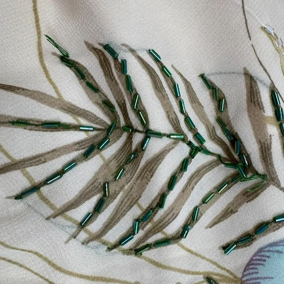 Y2K Floral Midi Dress Beaded Sz M / S Drape Cowl Babydoll Cottage Fairy READ - Picture 11 of 16